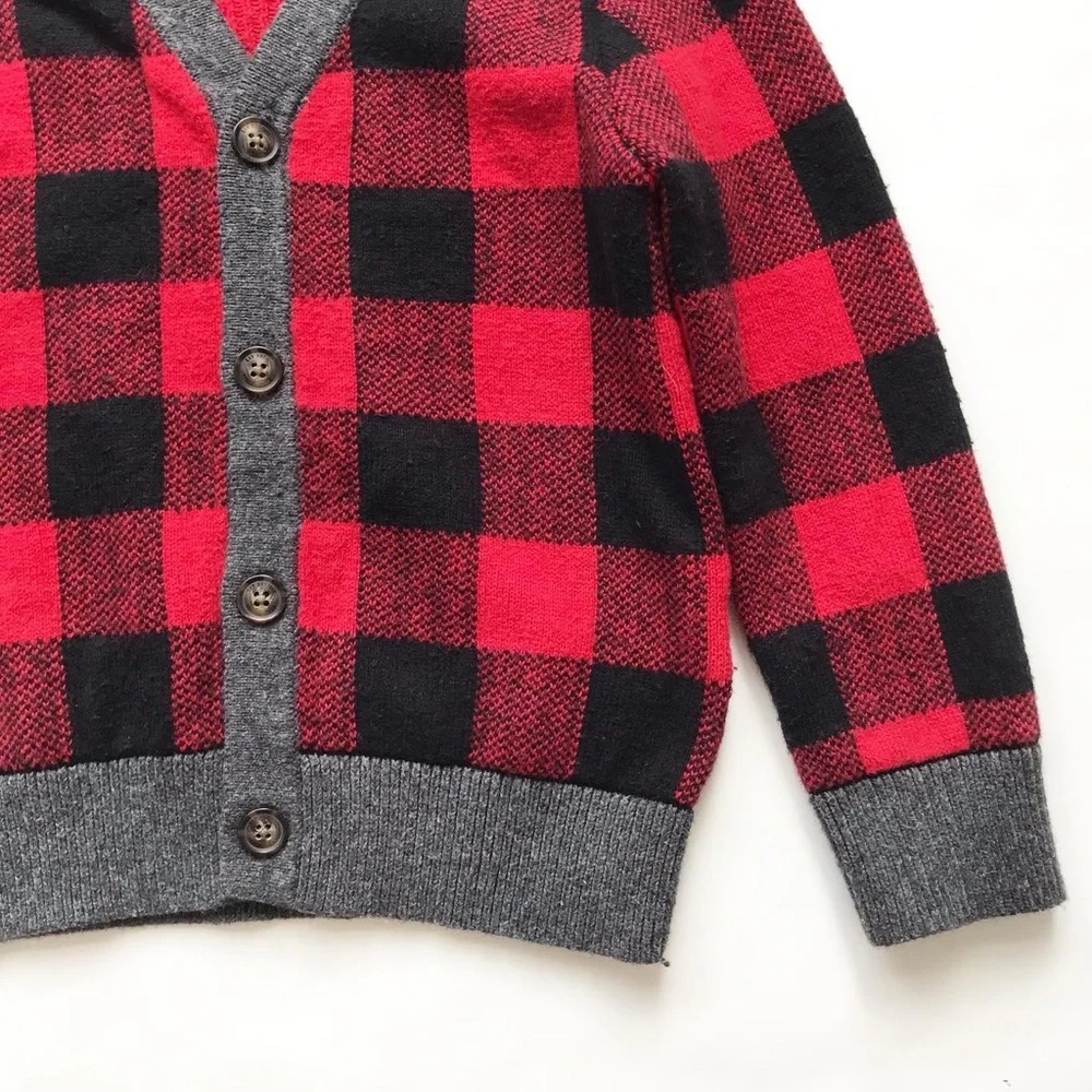 BABygap red/black buffalo plaid wool blend cardigan VGUC 5T